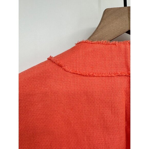 Etcetera Linen Blazer Women 6 Cropped Peach Button Front Frayed Seams Long Sleev - Picture 5 of 10